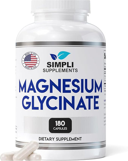 Magnesium Glycinate 400mg per Serving – High Absorption – Gentle on Stomach – Supports Sleep, Relaxation, Muscle, Bone & Immune Health – Non-GMO, Vegan, 180 Capsules