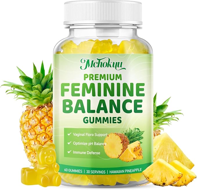 Premium Feminine Balance Gummies for Women pH Balance Support & Immune Health, Sugar Free, Non-GMO, Vegan, Gluten-Free - 60 Pineapple Gummies, 30 Servings