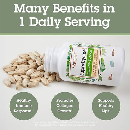 Quantum Health Super Lysine+ / Advanced Formula Lysine+ Immune Support with Vitamin C, Echinacea, Licorice, Propolis, Odorless Garlic (180 Tablets), Packaging may vary