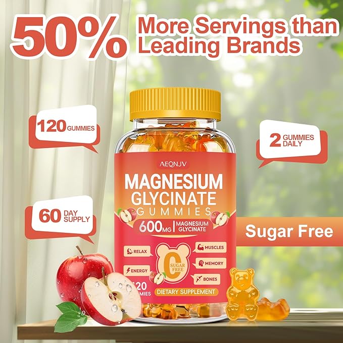 Magnesium Glycinate Gummies 600mg High Absorption, Magnesium Glycinate for Women and Men with Vitamin D, B6, and CoQ10 for Adults & Kids, Magnesium Supplement for Calm Support & Sleep, 120 Count
