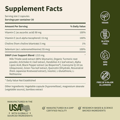 Snap Supplements Liver Health Milk Thistle Supplement + Kidney Health Cranberry Supplement Bundle, 60 Vegetarian Capsules (30-Day Supply)