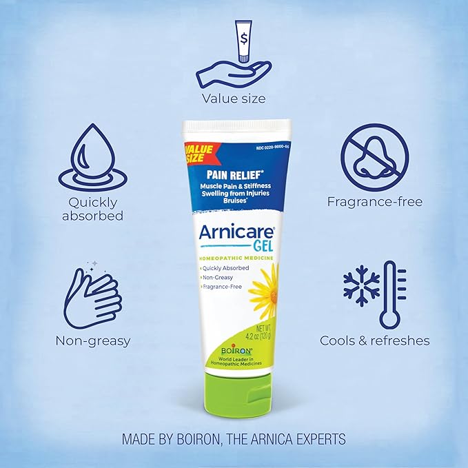 Boiron Arnicare Gel for Relief of Joint Pain, Muscle Pain, Muscle Soreness, and Swelling from Bruises or Injury - Non-greasy and Fragrance-Free - 4.2 oz