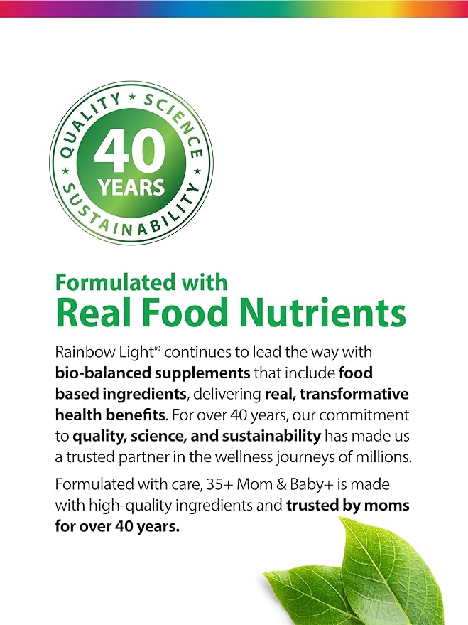 Rainbow Light 35+ Mom & Baby + Multivitamin | 60 Caplets | Prenatal and Postnatal Nutrition | Real Food Nutrients, Digestive Enzymes & Probiotics | Essential Vitamins and Minerals for Women