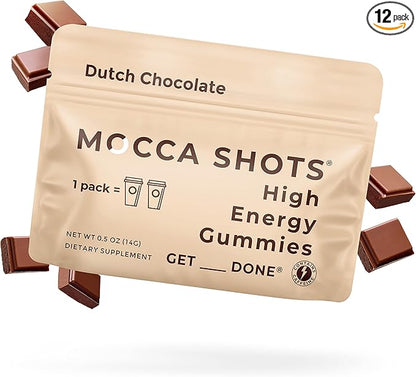 SGC Highest Concentration 100mg Caffeine per Gummy, 2 Gummies per Pack, 12-Pack Mocca Shots Dutch Chocolate Plant-Based Instant Energy with Herbal nootropics