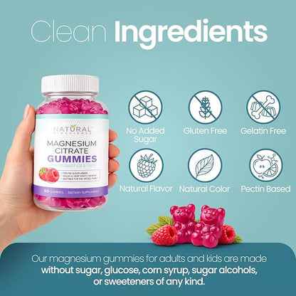 Sugar Free Calm Magnesium Citrate Gummies - High Absorption Calming Magnesium Citrate Gummy for Adults & Kids to Support Sleep, Stress Relief, Heart Health, Nerves, Muscles & Bones