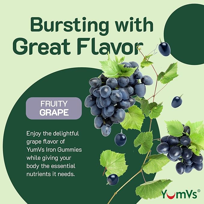 YUM-V'S Iron Gummies, Grape Flavor - 10 mg Chewable Iron Supplement, Gummies with Vitamin C - Kosher, Gluten Free - Blood Builder Iron Supplement Gummies (60 Count), Pack of 20