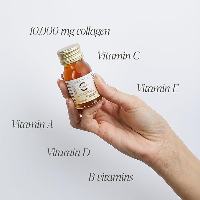 PRIMABIOTIC Liquid Collagen - High Collagen Content [10,000 Mg] Per Serving - Hydrolyzed Collagen and 12 Vitamins - Gluten Free- 900 Ml - Pack of 30 Bottles x 30 Ml (1)