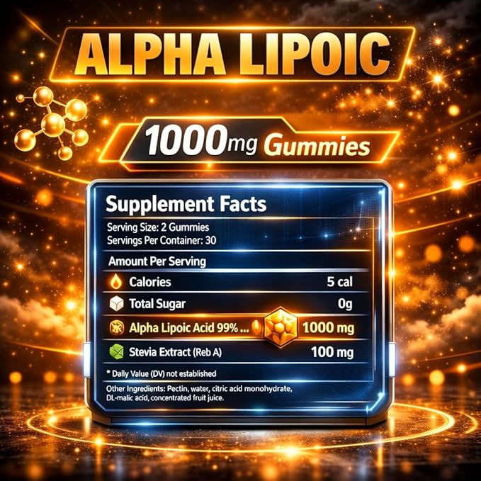 Alpha Lipoic Acid Gummies – Extra Strength ALA Antioxidant Supplement for Brain Health and Nerve Support – Non-GMO, Vegan, Gluten-Free – 60 Chewable Supplements for Antioxidant and Pain Relief (2pack)