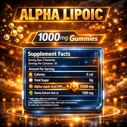 Alpha Lipoic Acid Gummies – Extra Strength ALA Antioxidant Supplement for Brain Health and Nerve Support – Non-GMO, Vegan, Gluten-Free – 60 Chewable Supplements for Antioxidant and Pain Relief (2pack)