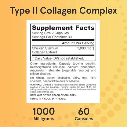 Jarrow Formulas® Type II Collagen Complex 1000 mg Supplements, Supports Skin and Joint Health, 60 Capsules, 30 Day Supply (Pack of 2)