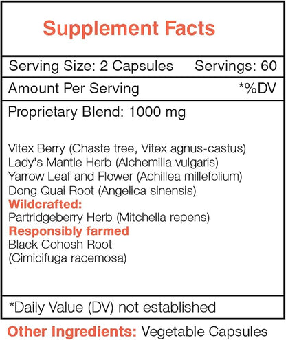 Secrets of the Tribe Cycle Regulator 120 Capsules, 1000 mg, Vitex,Partridgeberry, Lady's Mantle, Black Cohosh, Yarrow, Dong Quai. Women's Health Formula (120 Capsules)