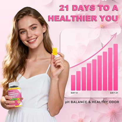 Feminine Balance Gummies for Women, Premium PH Balance Supplement with Vitamin C & D for Women's Vaginal Health & Immune Support, Vegan, Pineapple Flavor, 60 Count