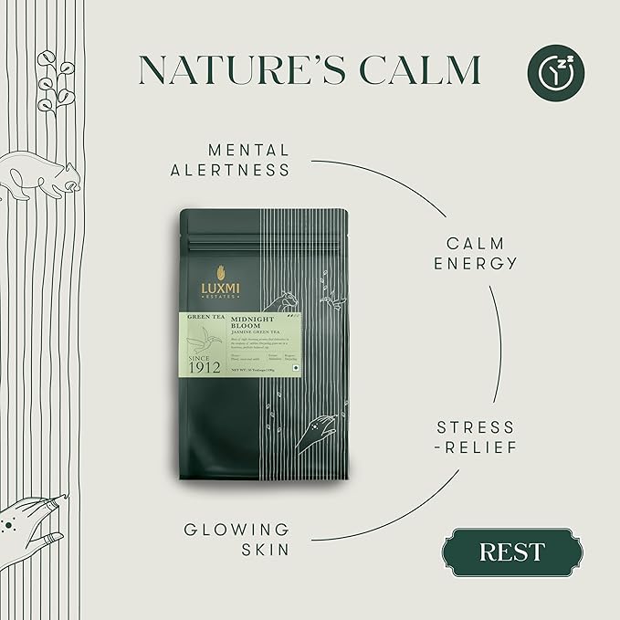 Luxmi Estates Midnight Bloom Jasmine Darjeeling Green Tea | 50 Biodegradable Teabags (50 cups)