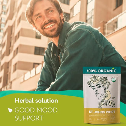 Organic St Johns Wort Tea (10 oz.) – 100% Pure Dried Saint John’s Wort Herb – Te de Hierba de San Juan Organica