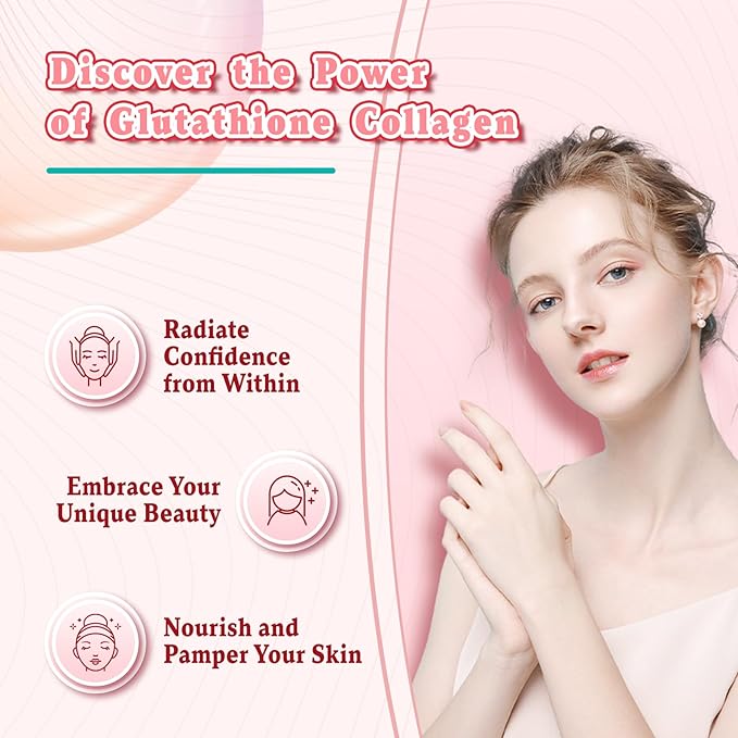 Glutathione Collagen Gummies, Collagen Gummies with Vitamin C, Glutathione Supplement for Women, Hair Skin Nails Muscle & Joint, Anti-Aging, Vegan, Sugar Free, Strawberry Flavor, 60 Count