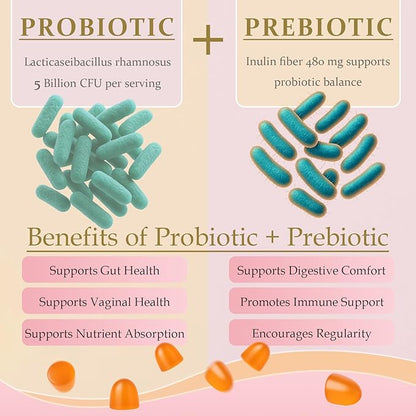 MATOP Vaginal Probiotic Prebiotic Gummies for Women - Vaginal pH Balance & Digestive Support, Grape Flavor, Vegan, Sugar-Free, Gluten-Free, 90 Count