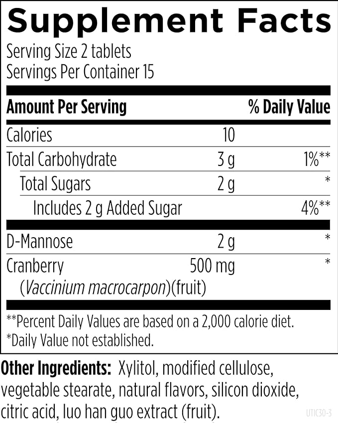 Designs for Health D-Mannose with Cranberry Chewables - UT Intensive Chews for Women + Men, Urinary Tract Support Supplement with Cranberry Extract - Natural Orange Flavor - Vegan (30 Tablets)