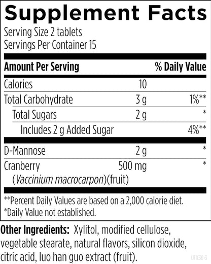 Designs for Health D-Mannose with Cranberry Chewables - UT Intensive Chews for Women + Men, Urinary Tract Support Supplement with Cranberry Extract - Natural Orange Flavor - Vegan (30 Tablets)