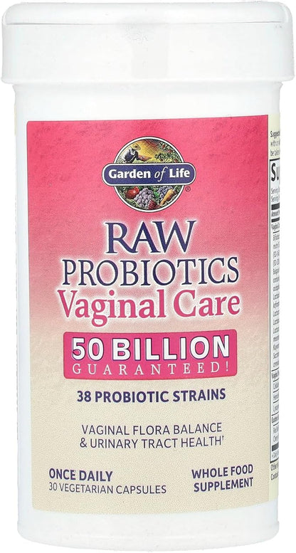 Garden of Life Raw Probiotics Vaginal Care - 50 Billion CFU - 38 Probiotic Strains - Supports Vaginal & Urinary Tract Health - Shelf Stable - 30 Vegetarian Capsules