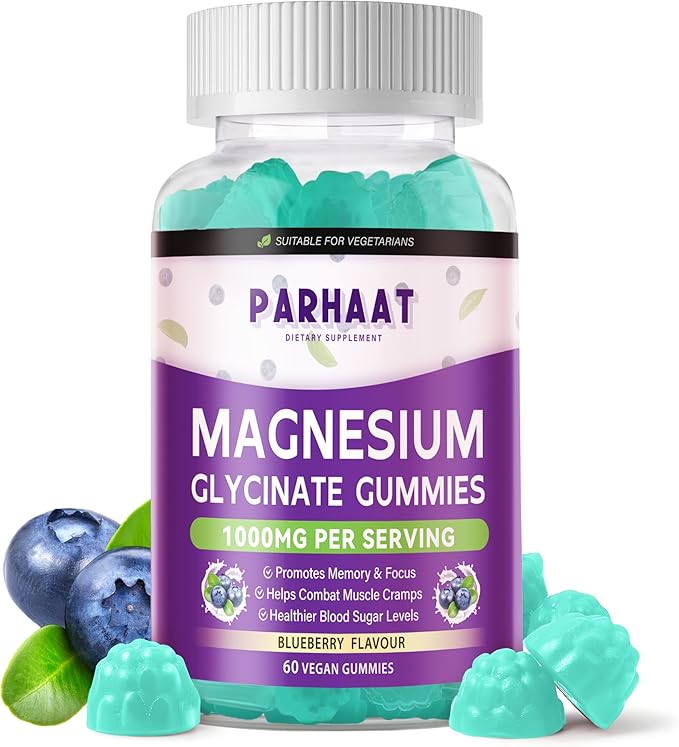 Magnesium Glycinate Gummies - Sugar Free Magnesium Potassium Supplement with Vitamin D, B6, CoQ10 for Calm Mood & Sleep Support - 60 Blueberry Chews