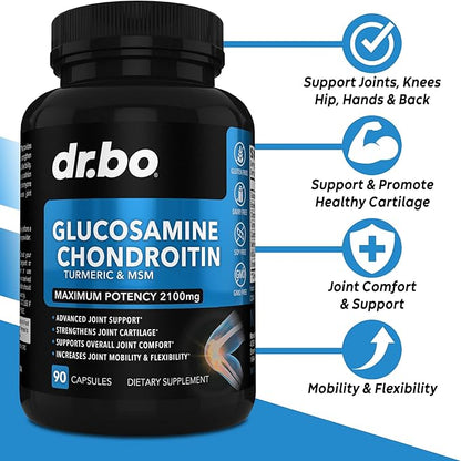 Glucosamine Chondroitin MSM Turmeric - Joints Health Supplement 2100mg Knee Bone & Joints - Joint Support Supplement Pills Advanced Glucosamine Sulfate Capsules Joint Supplements for Men Women Adults
