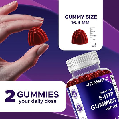 Vitamatic Sugar Free 5-HTP 200mg Gummies with B6 – 60 Pectin-Based Gummies – Mood Support & Stress Relief