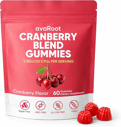 avaRoot Cranberry Blend Gummies - Women's Balanced pH, Cranberry & Probiotic Formula with Vitamin C for Women’s Wellness & Urinary Tract Support - 60 Gummies