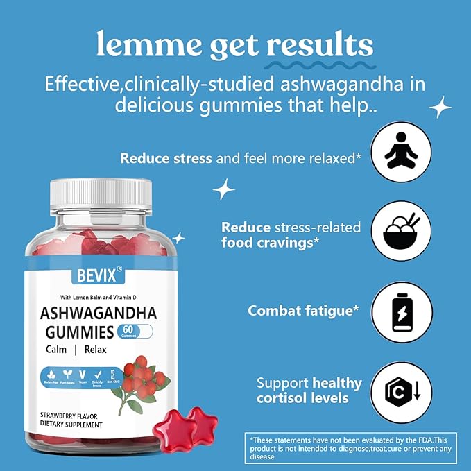 Ashwagandha Gummies with Vitamin D Non, Gluten Free Stress Relief & Immune Support Ashwagandha Supplements Alternative Model 60 Count