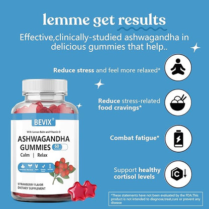 Ashwagandha Gummies with Vitamin D Non, Gluten Free Stress Relief & Immune Support Ashwagandha Supplements Alternative Model 60 Count