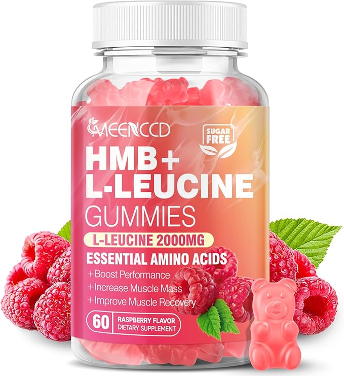 MEENCCD HMB and L-Leucine Gummies, HMB and Leucine Amino Acid for Muscle Growth, Muscle Maintenance, and Muscle Comfort, for Men & Women, Sugar-Free, Raspberry Flavor, 60 Count