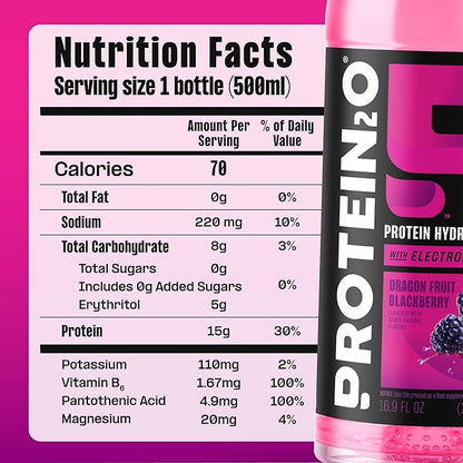 Protein2o Hydration Drink - 2-in-1 Liquid Clear Whey Protein Isolate and Electrolyte Drink - 15g Protein, Vitamins B5, B6 - Post-Workout Recovery - 16.9 Fl Oz - 12 Count Flavor Fusion Variety Pack