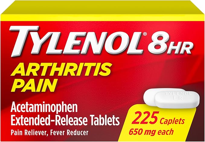 Tylenol Acetaminophen 650 mg Extended Release Caplets, Fast, Strong Pain Relief, 8 Hour Arthritis Pain Relief, Joint Pain Reliever & Fever Reducer, Long-Lasting Relief, Oral Medicine, 225 Count