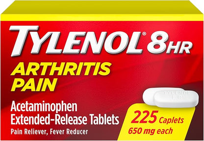 Tylenol Acetaminophen 650 mg Extended Release Caplets, Fast, Strong Pain Relief, 8 Hour Arthritis Pain Relief, Joint Pain Reliever & Fever Reducer, Long-Lasting Relief, Oral Medicine, 225 Count
