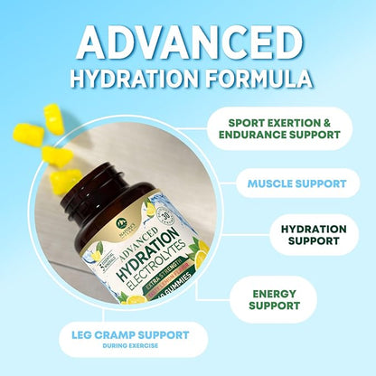 Hydration Electrolyte Gummies - Daily Liquid Replenisher Gummy - Electrolyte Multiplier with Minerals, Potassium & Real Salt - Vegan, Non-GMO - Tasty Lemon Flavor Hydration Electrolytes - 60 Gummies