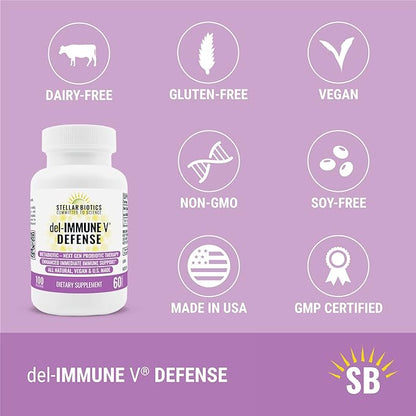 Del-Immune V® Defense by Stellar Biotics, All-Natural Immune Support & Gut Health (+) Immediate Care, Metabiotic: NextGen Probiotic Therapy (60 Caps)