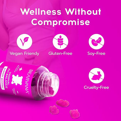 BEARVANA Vaginal pH Support & Probiotic Gummies for Women | Feminine Wellness & Intimate Care Supplement with Vitamin C | Pineapple Flavor | 60 Gummies