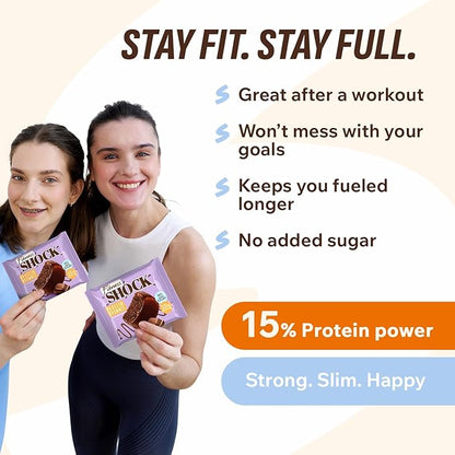 Fitness SHOCK Chocolate Protein Brownie - No Added Sugar, 7.5g Protein, Low Carb Guilt-Free Dessert - 0g Added Sugar, 10g Net Carbs, 5g Fiber, Non-GMO, Oat Bran - 10 x 50g
