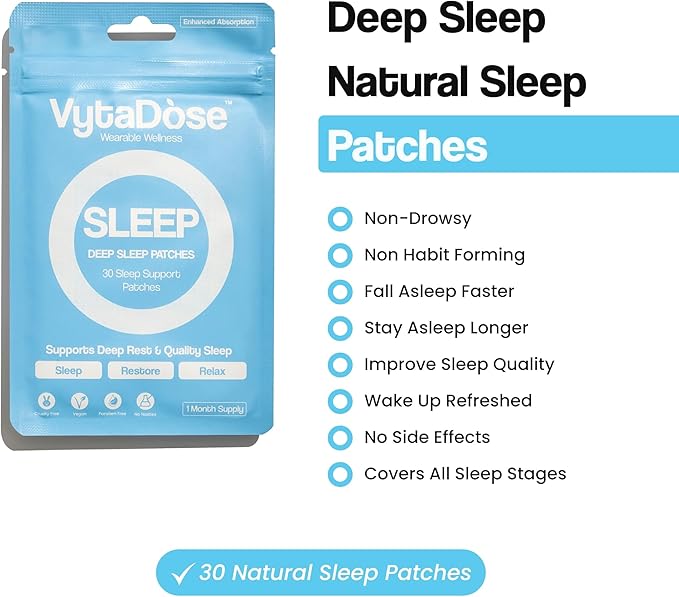 Natural Melatonin-Free Herbal Sleep Patches for Adults - No Added Hormones - 8-Hour Time-Release Formula - Ashwagandha, Magnesium, Passionflower, Valerian Root, Lemon Balm & Chamomile