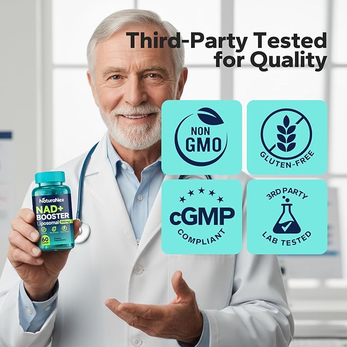 Liposomal NAD+ Supplement 650mg, NAD+, Resveratrol & Quercetin Complex for Cellular Energy, Third-Party Tested, NMN Supplement Alternative, 60 Capsules