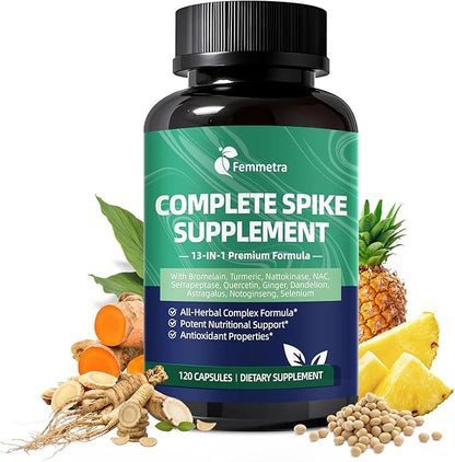 Spike Protein Support Capsules, 8000 FU Nattokinase Supplement with Bromelain and Curcumin, 13-IN-1 Full Spectrum Spike Support Supplement for Immune & Antioxidant Health, Vegan, Non-GMO, 120 Capsules