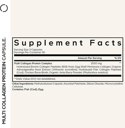 Codeage Multi Collagen Peptides Protein Capsules, 5 Collagen Types, Grass-Fed & Hydrolyzed Bovine Collagen Pills Supplement, Ashwagandha, Amla Berry Vitamins, Collagen Peptides - 90 Capsules