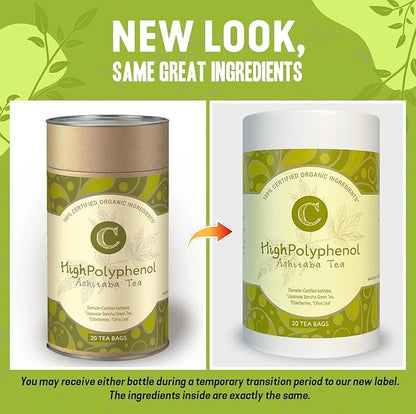 High‑Polyphenol Ashitaba Tea Blend – Demeter Certified Biodynamic U.S. Organic Ashitaba,Sencha Green Tea, with Elderberry & Olive Leaf – 20 Compostable Bags – Perfect for Detox, Metabolic Support