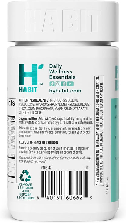 Habit PMS Support Supplement for Women (60 Capsules) - Supports Premenstrual Symptoms & Stress, Hormone Balance, Mood, B Vitamins, Vitamin D, Chasteberry, Ashwagandha, Gluten-Free, Non-GMO (1 Pack)