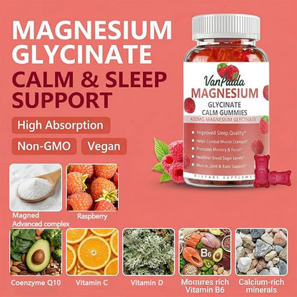Magnesium Glycinate 400mg Gummies, High Absorption Magnesium Complex for Women, Kids, Adults, Sleep aid, Calm,Muscle Relaxation, Vitamins B6, D & Potassium Supplement, Gluten-Free Vegetarians.