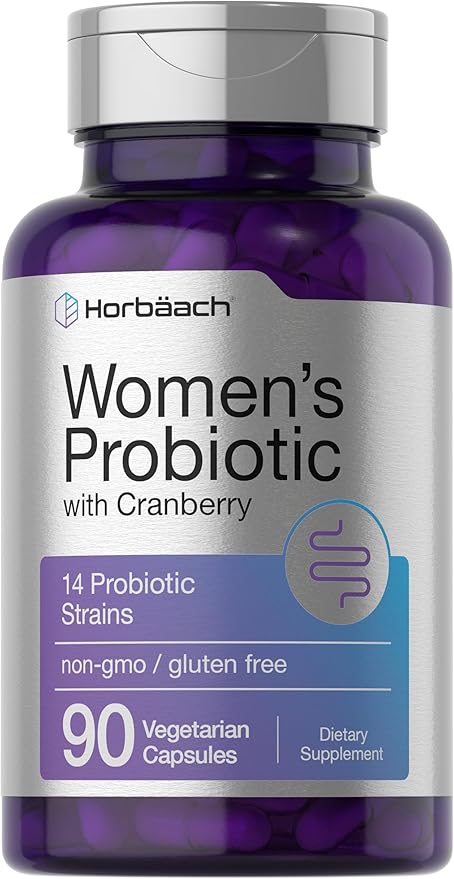 Horbäach Probiotic for Women with Cranberry | 90 Vegetarian Capsules | Dietary Supplement with 14 Probiotic Strains | Non-GMO, Gluten Free Supplement