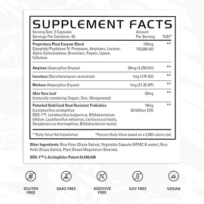 Gains in Bulk Total Digest, Digestive Enzymes, Prebiotics and Probiotics for Digestive Health, Bloating Support, Gut Health for Women and Men, Promotes Protein, Carb and Fat Digestion, 90 Capsules