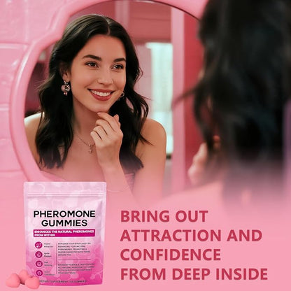 Pheromone Gummies for Women, Feminine Balance Gummies, Strawberry Flavor, Vegan, Gluten Free, Burgundy, 60 Gummies
