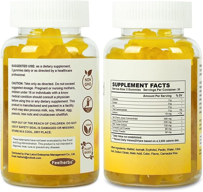 Uric Acid Gummies for Joint Cleanse & Detox, 60 Natural Vegan Tart Cherry Joint Support Gummies Balance Uric Acid Levels for Women and Men with Celery Seed Extract