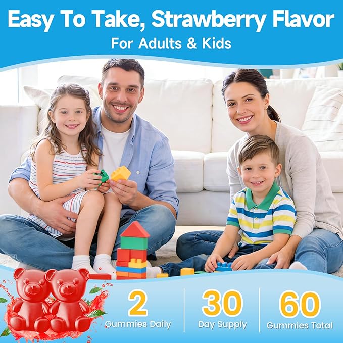 L-Theanine Gummies for Kids & Adults, L Theanine Supplement with Magnesium Glycinate, Ashwagandha, GABA, 5HTP for Calm, Relax, Zzz & Focus Support, Vegan Strawberry Flavor, 120 Count