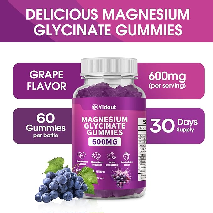 Magnesium Glycinate Gummies 600mg，High Absorption Magnesium Gummies, Sugar Free Chews for Adults & Kids Relaxation, Stress Relief (60 Count（Pack of 2）)